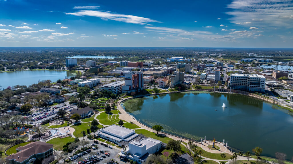Winter aerial image of the City of Lakeland, FL, Munn Park Historic District.